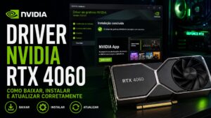Driver da placa de vídeo NVIDIA GeForce RTX 4060 sendo instalado no Windows.